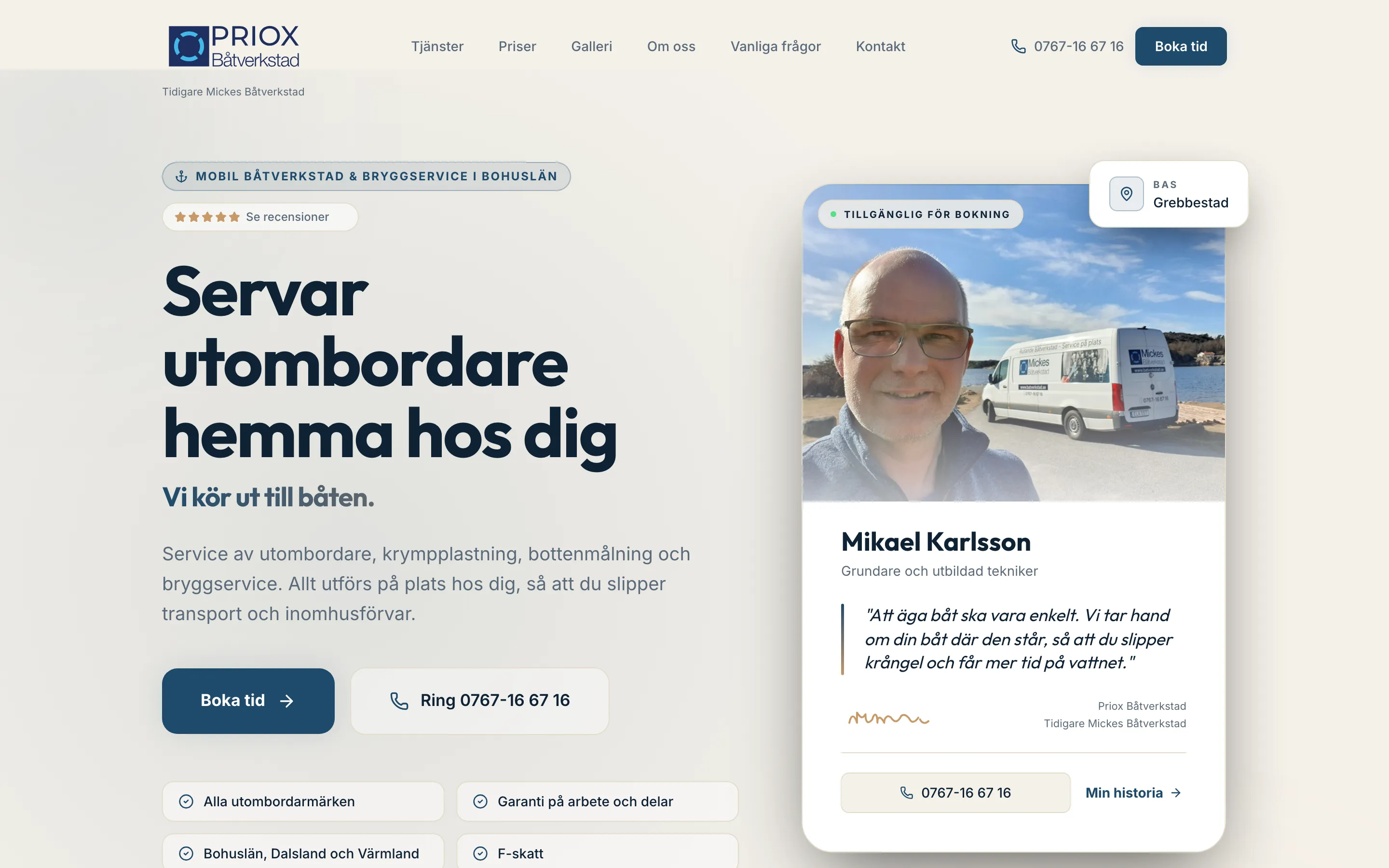 Skärmbild av Priox Båtverkstad