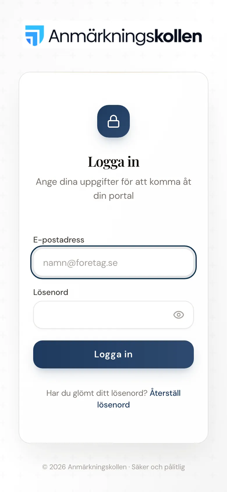 Skärmbild av Mina sidor på mobil
