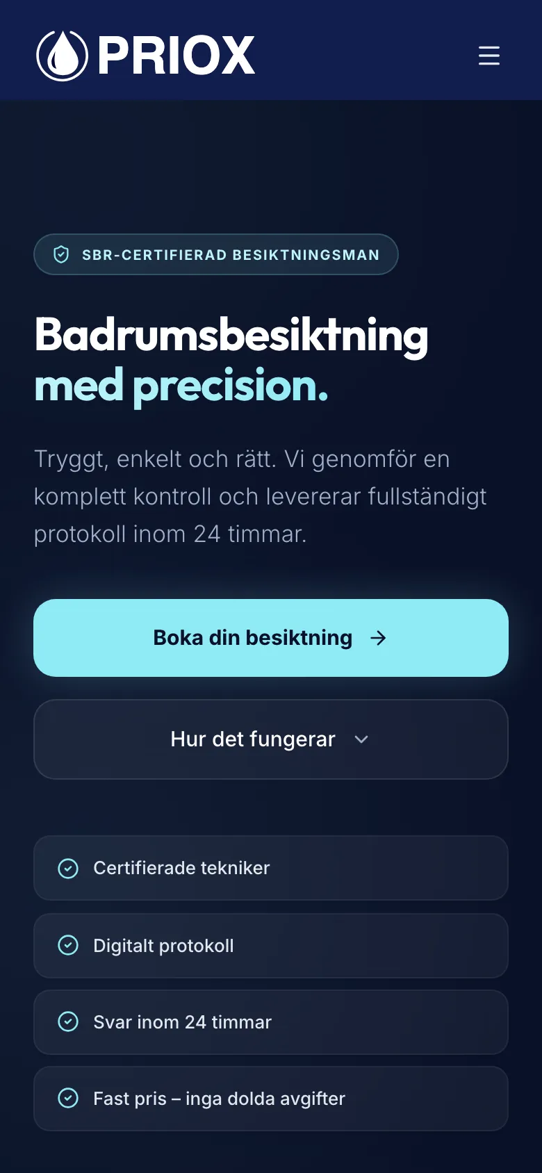 Skärmbild av Priox på mobil